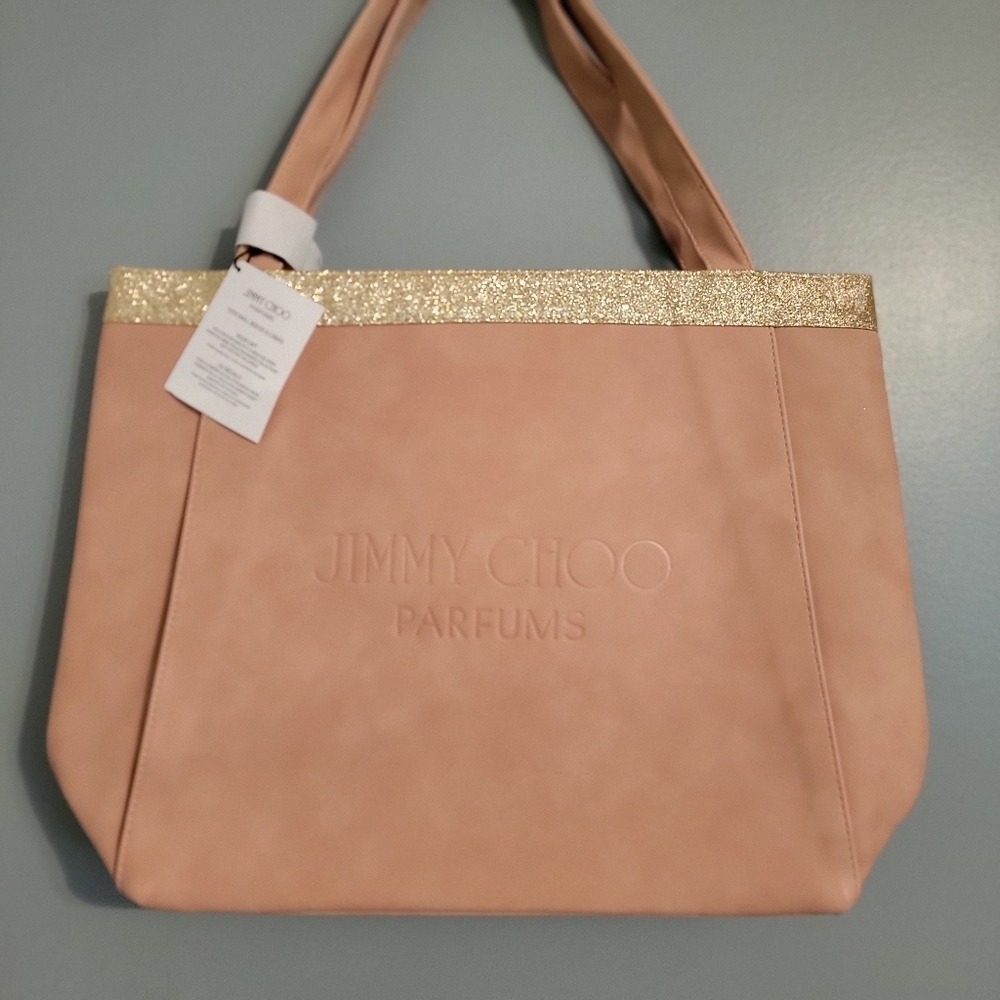 Jimmy Choo Blush Tote with Glittering Gold Trim